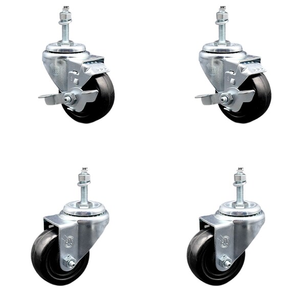 Service Caster 3.5 Inch SS Hard Rubber Wheel Swivel 3/8 Inch Threaded Stem Caster Brakes, 2PK SCC-SSTS20S3514-HRS-381615-2-TLB2 - main